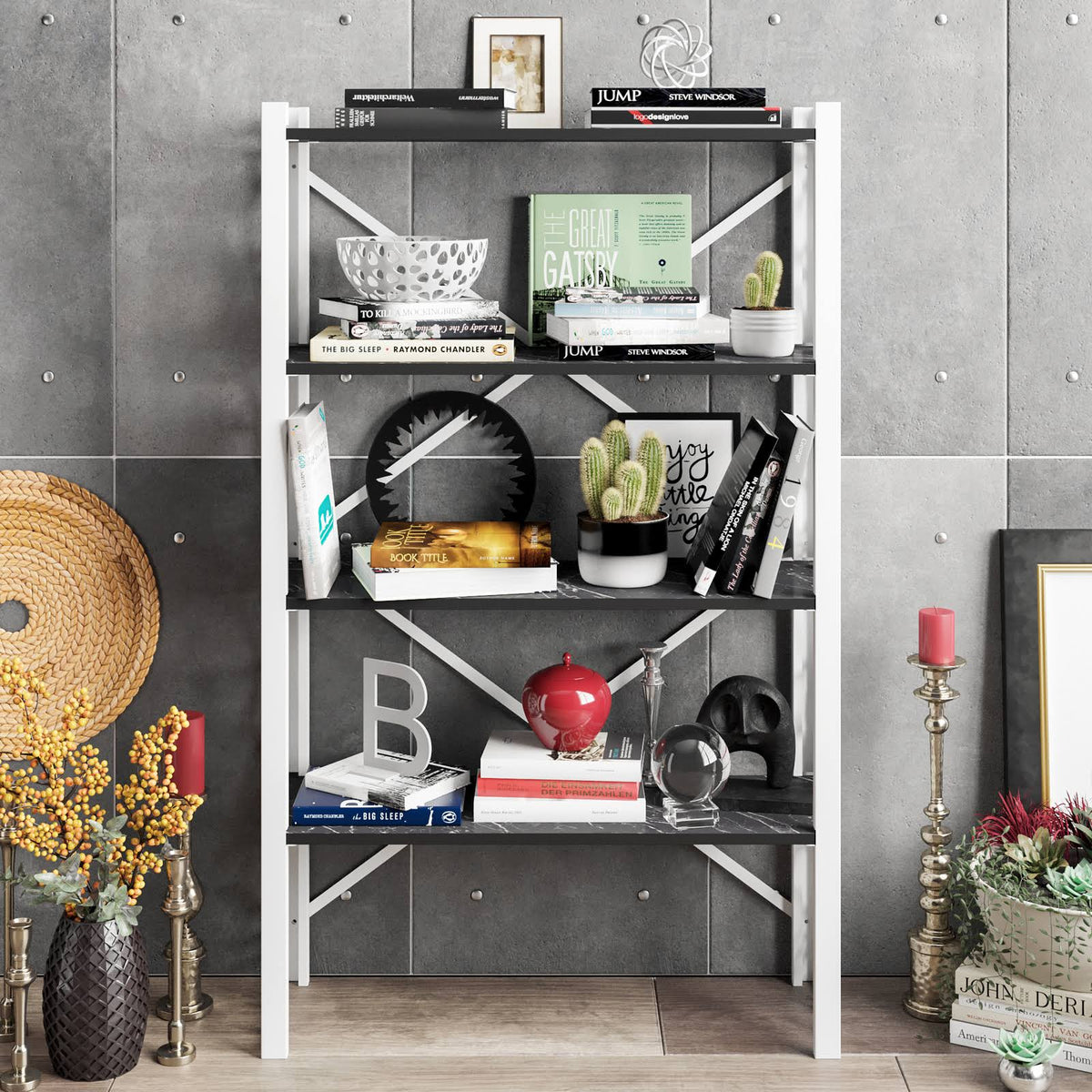 White Metal Wood Bookcase K984