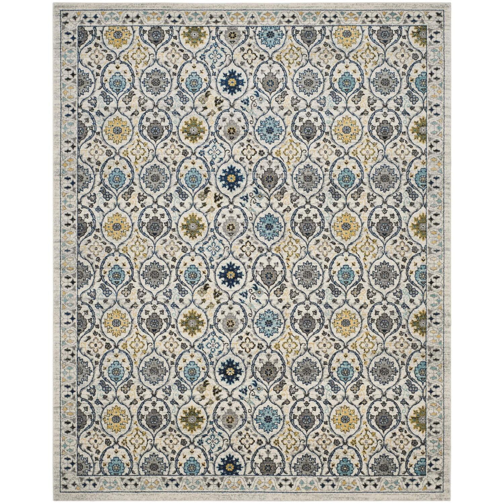 Ivory Blue Floral Geometric Area Rug 8' x 10' I76993