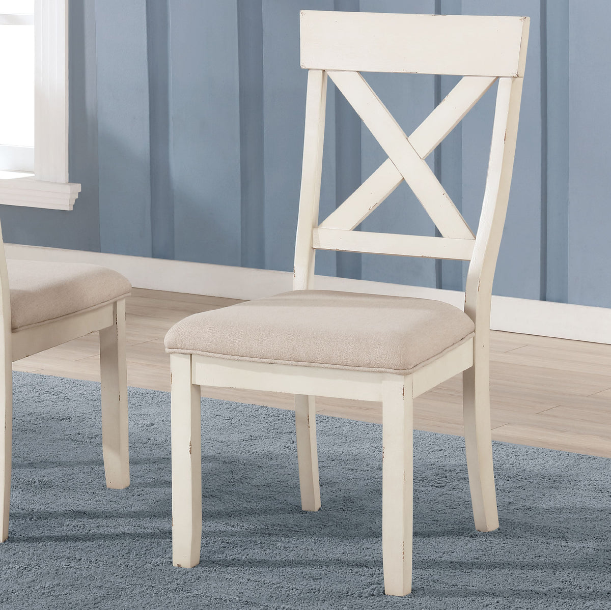 Antique White Wood Cross-Back Dining Chair Set of 2 F24865