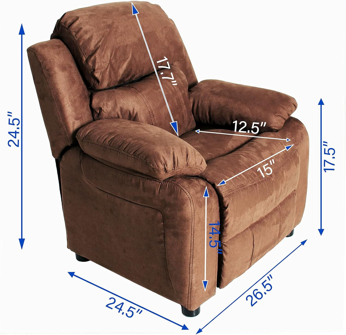 Light Brown Padded Leather Recliner with Storage Arms C54112
