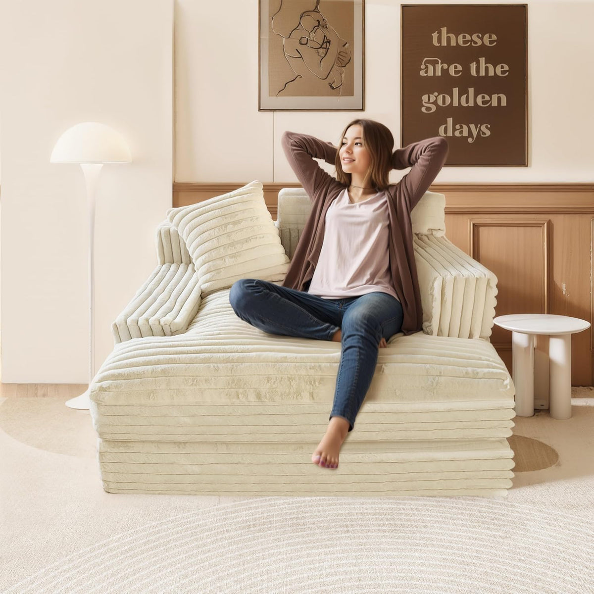 Oversized Chaise Lounge Sofa with 2 Throw Pillows Q420312