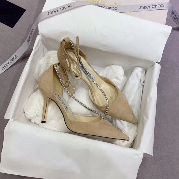 Suede Crystal Embellishment Pumps Y309
