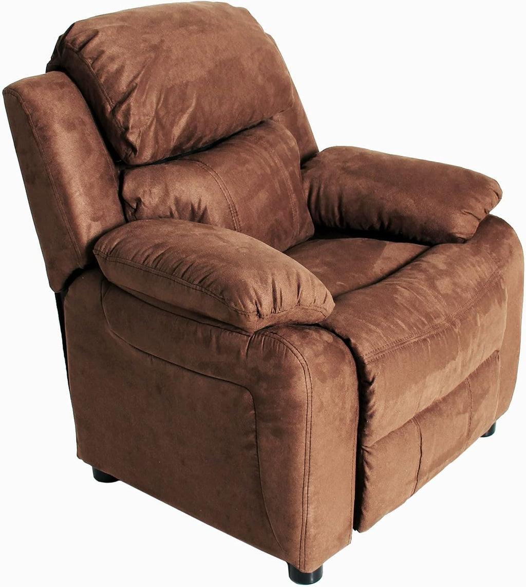 Light Brown Padded Leather Recliner with Storage Arms C54112