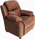 Light Brown Padded Leather Recliner with Storage Arms C54112