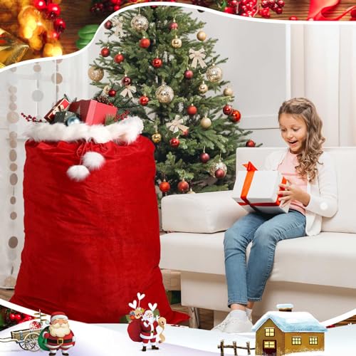 2 Pcs 56 x 36 Inch Extra Large Velvet Santa Gift Bag with Drawstring W184