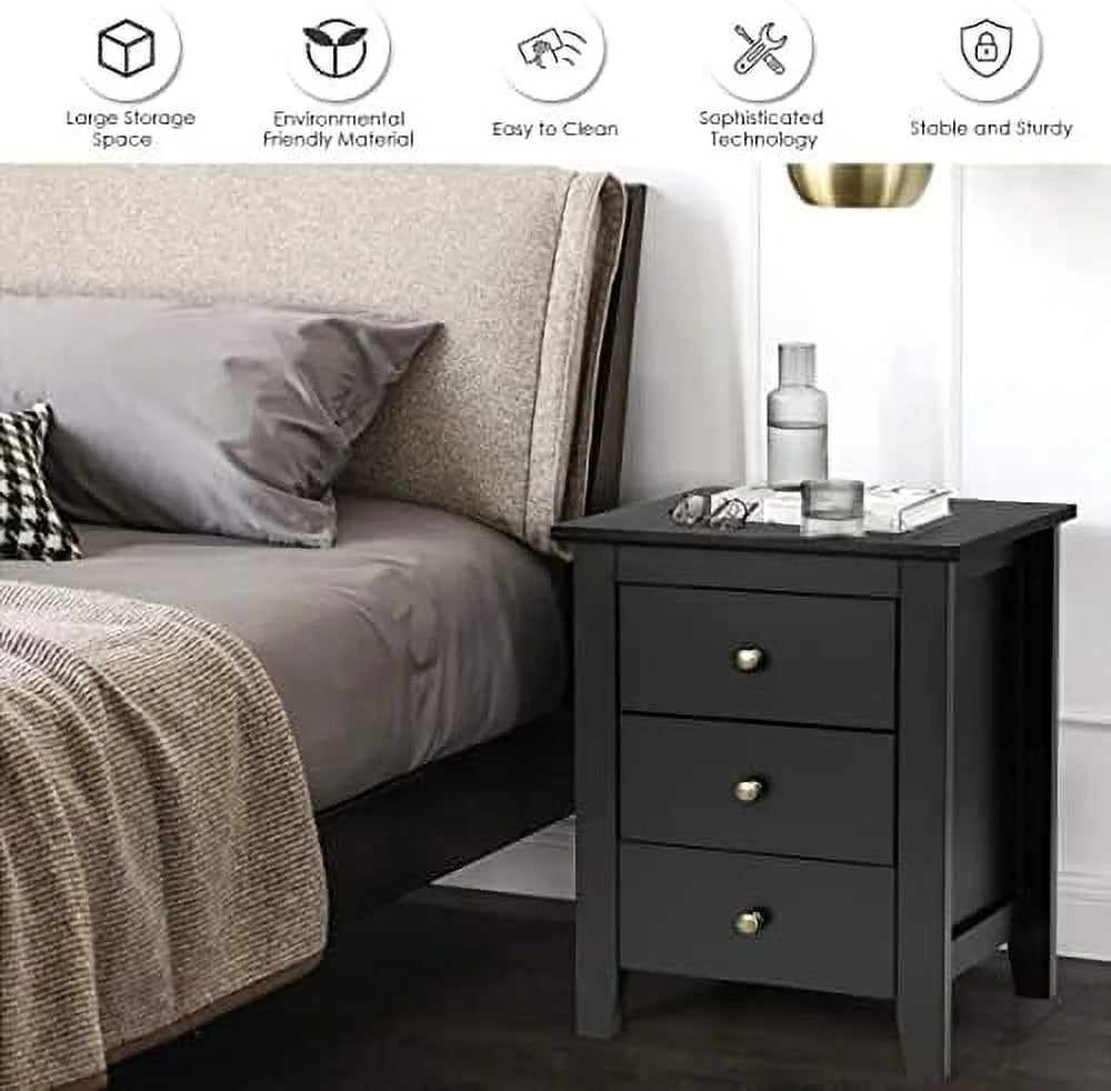 White 3 Drawer Wood Nightstand D837