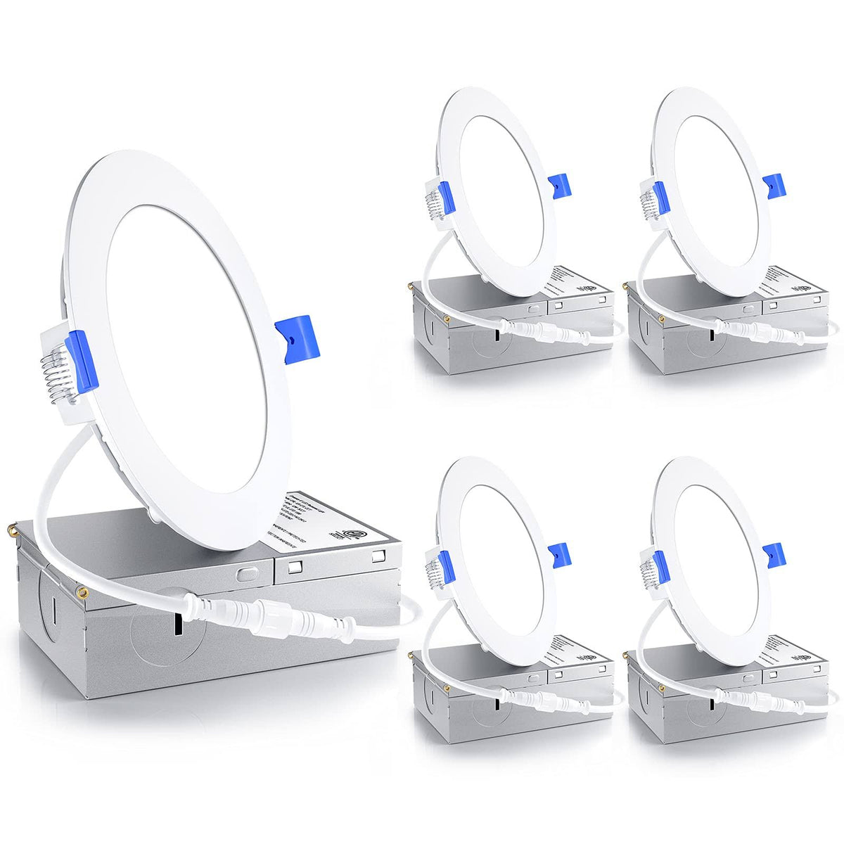 4 Pack 4 inch Ultra-Thin LED Recessed Ceiling Light with Junction Box, 2700K Soft White, 9W 75W Eqv, Dimmable O7681