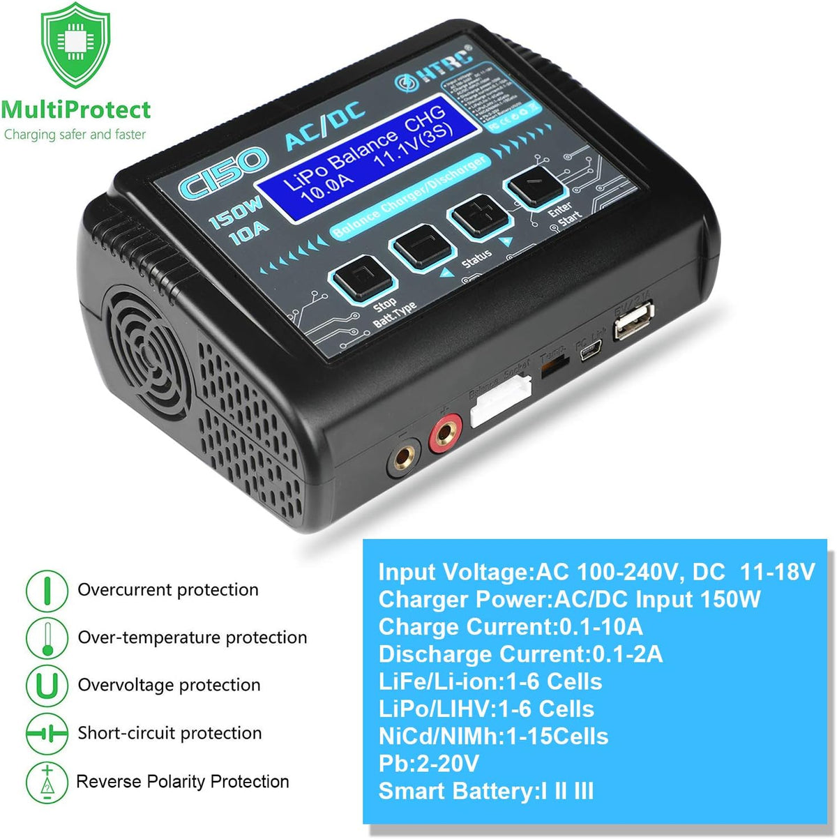 150W 10A 1-6S AC/DC LiPo Battery Balance Charger X853