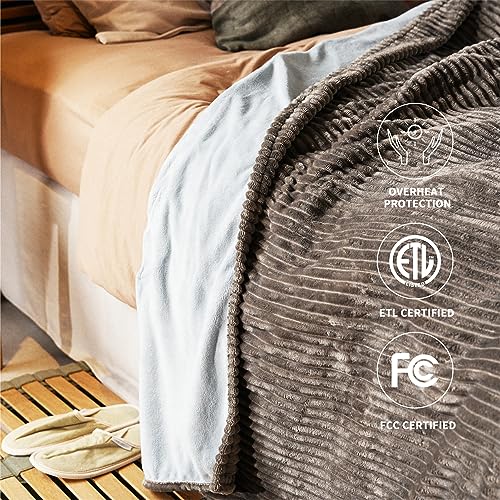 Beige Full Size Electric Heated Blanket with Dual Controller Z142