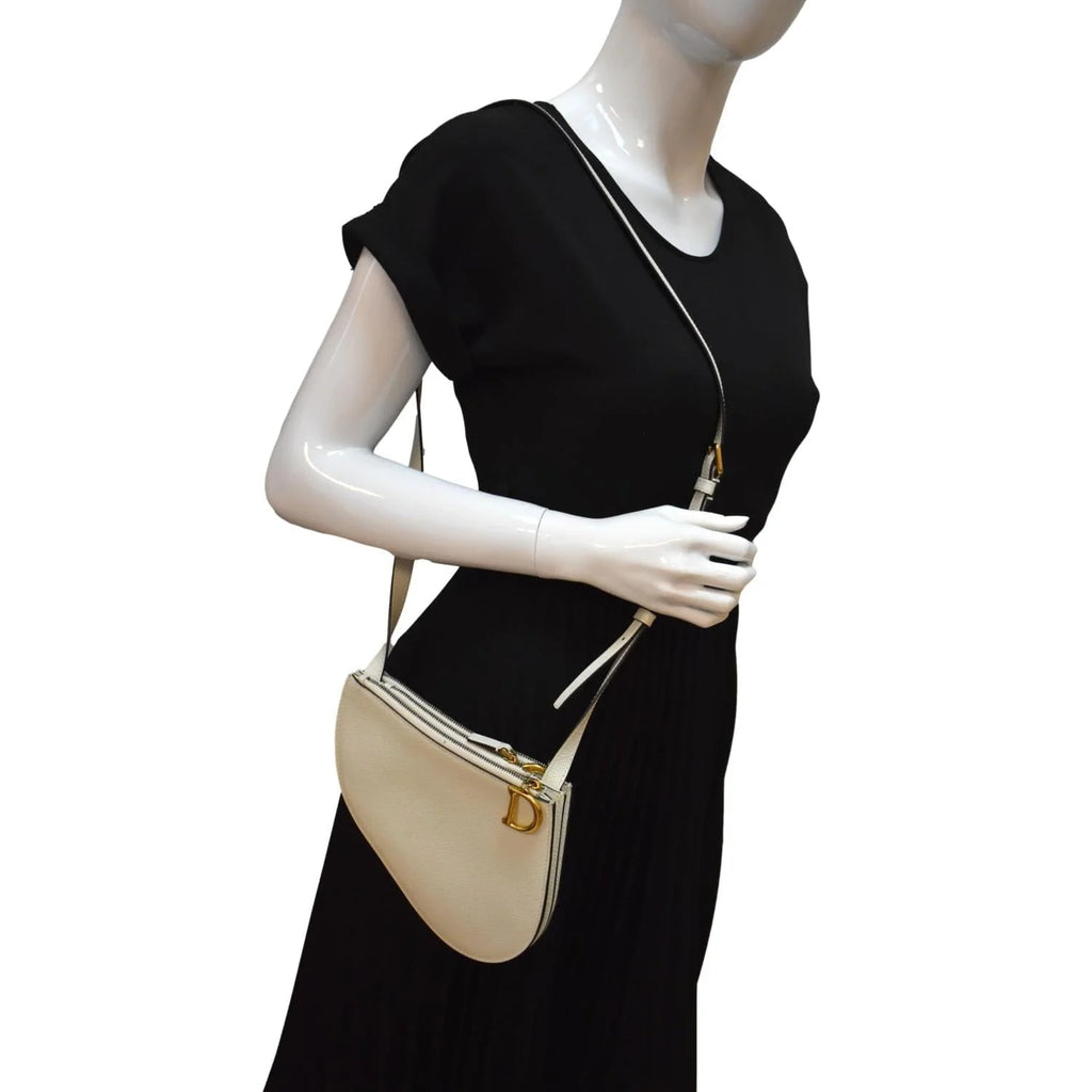 White Leather Crossbody Pouch Bag V3226