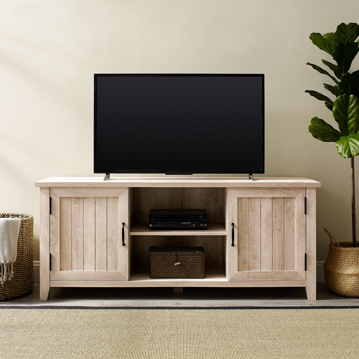 White Oak Grooved-Door TV Stand M39440
