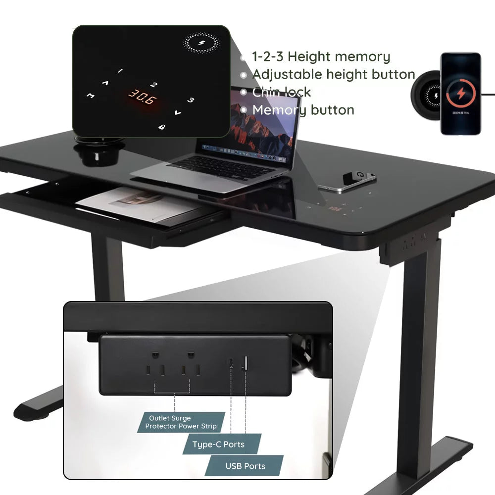 Black Glass Tabletop Standing Desk G81878