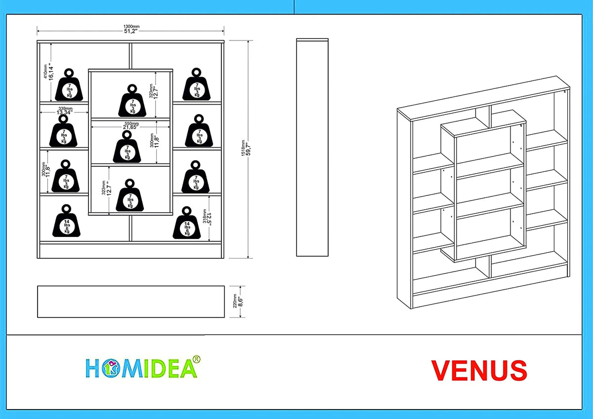 White Free Standing Bookcase Room Divider Shelving Unit J6101
