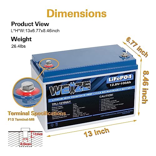12V 100Ah LiFePO4 Lithium Battery with 120A BMS Q657