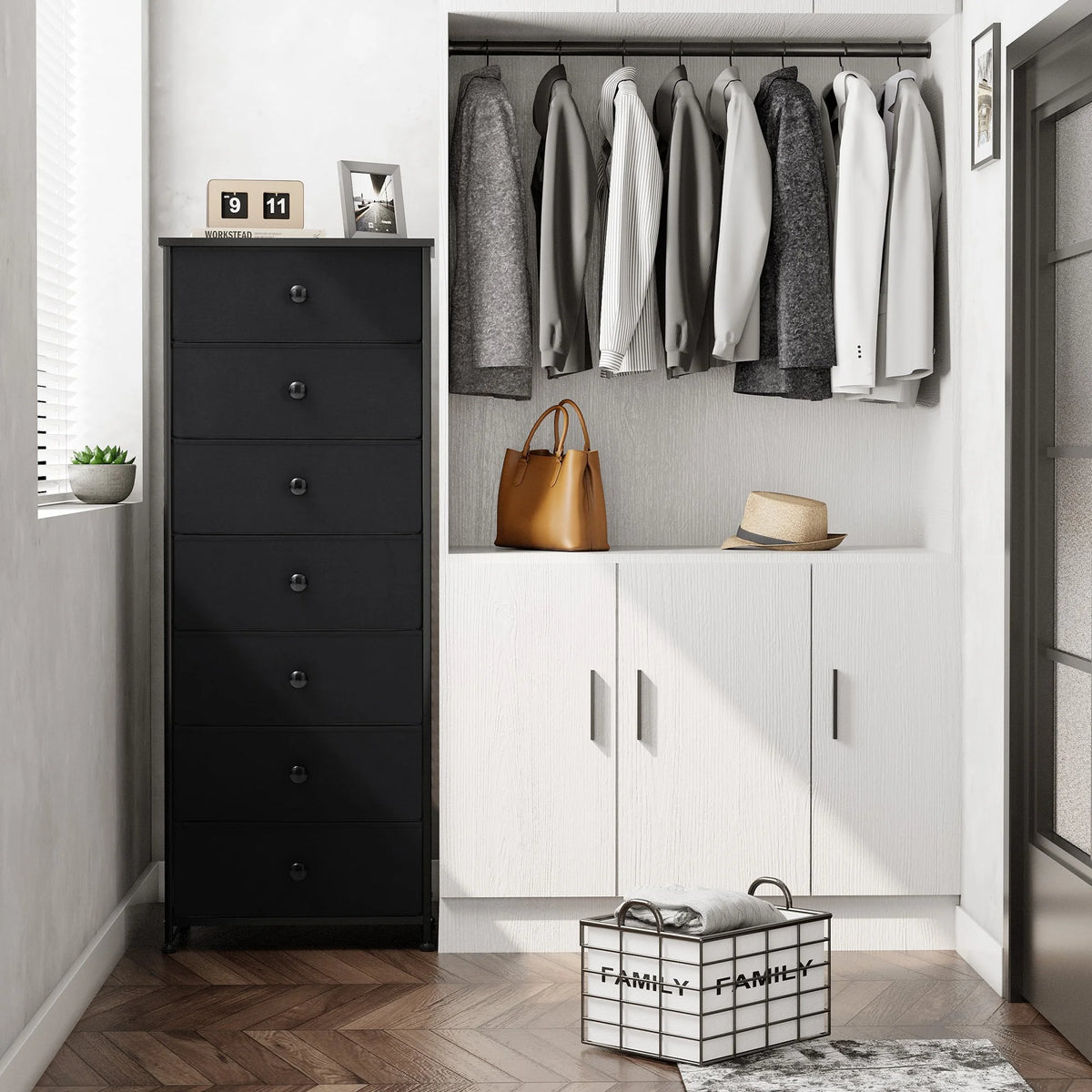 Black 7 Drawers Vertical Dresser Storage Tower M4707
