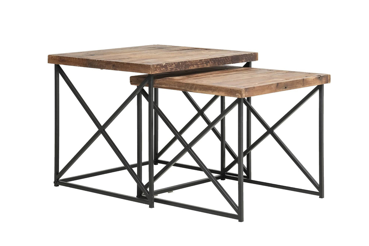 Reclaimed Nesting Tables Set of 2 Brown Wood L553819