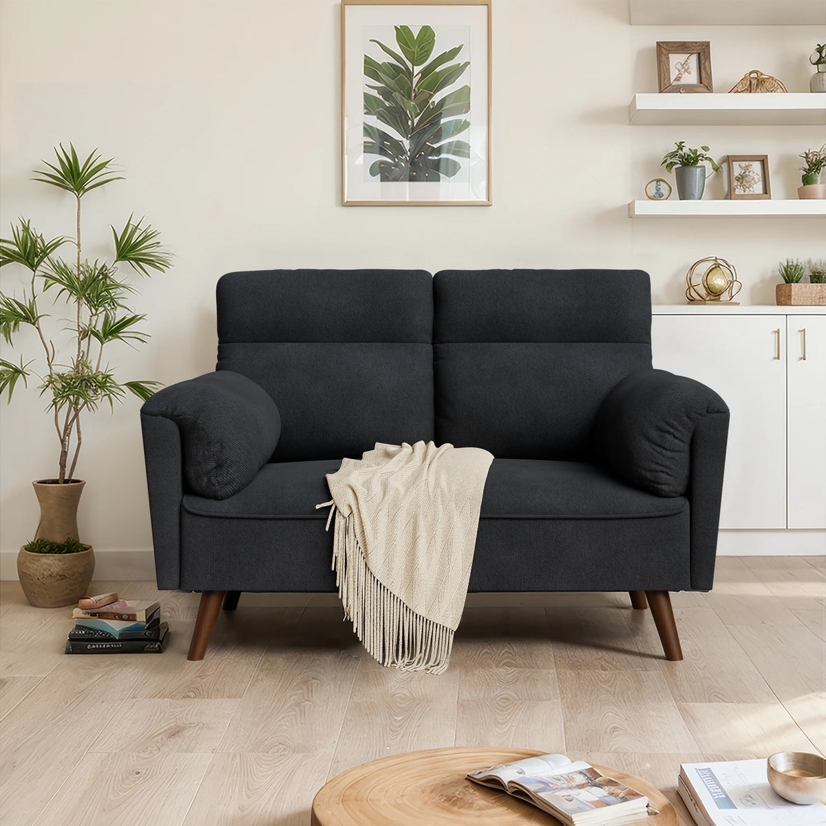 49'' Dark Gray Upholstered Loveseat Sofa with Solid Wood Legs R330