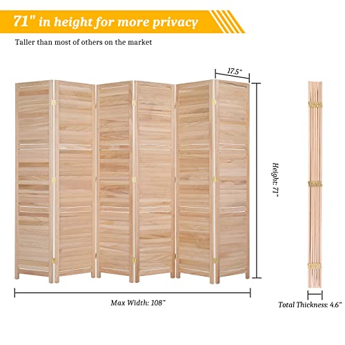 Wood Room Divider Privacy Screen, 5.9 Ft Tall Folding Partition, 6 Panel R883477