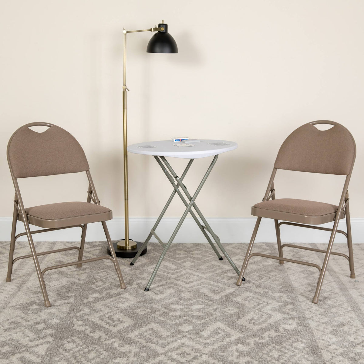 Beige Fabric Metal Folding Chair X556139