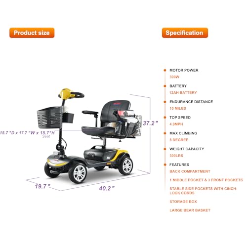 300W Folding Mobility Scooter 4 Wheel Lightweight Electric Scooter with Large Rear Basket (Purple) L25340