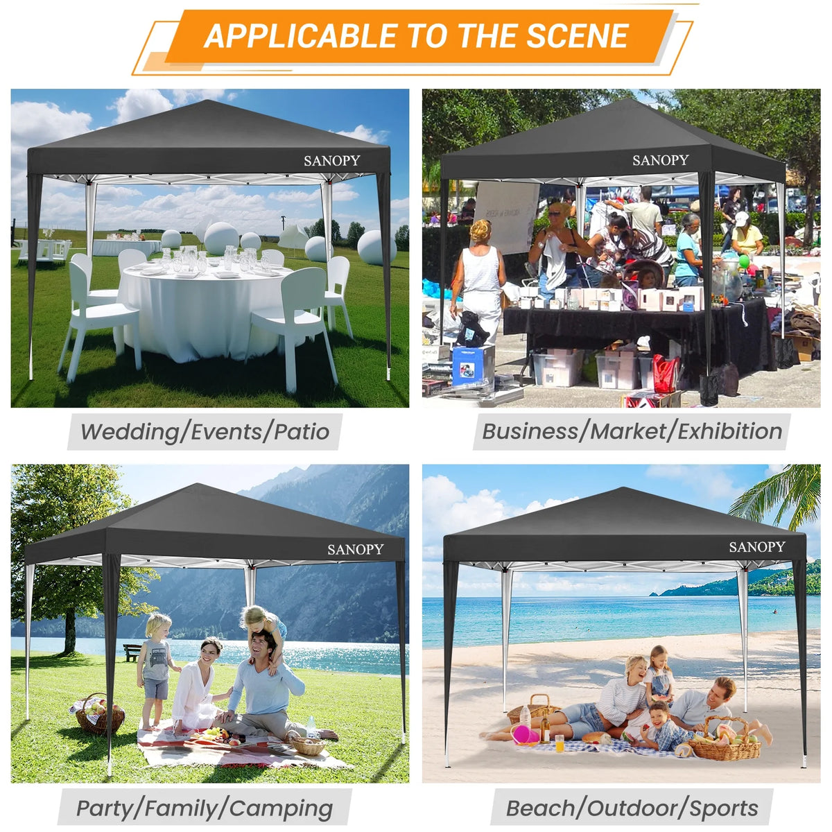 10'x10' Pop Up Canopy Tent with Carrying Bag, Black J6882