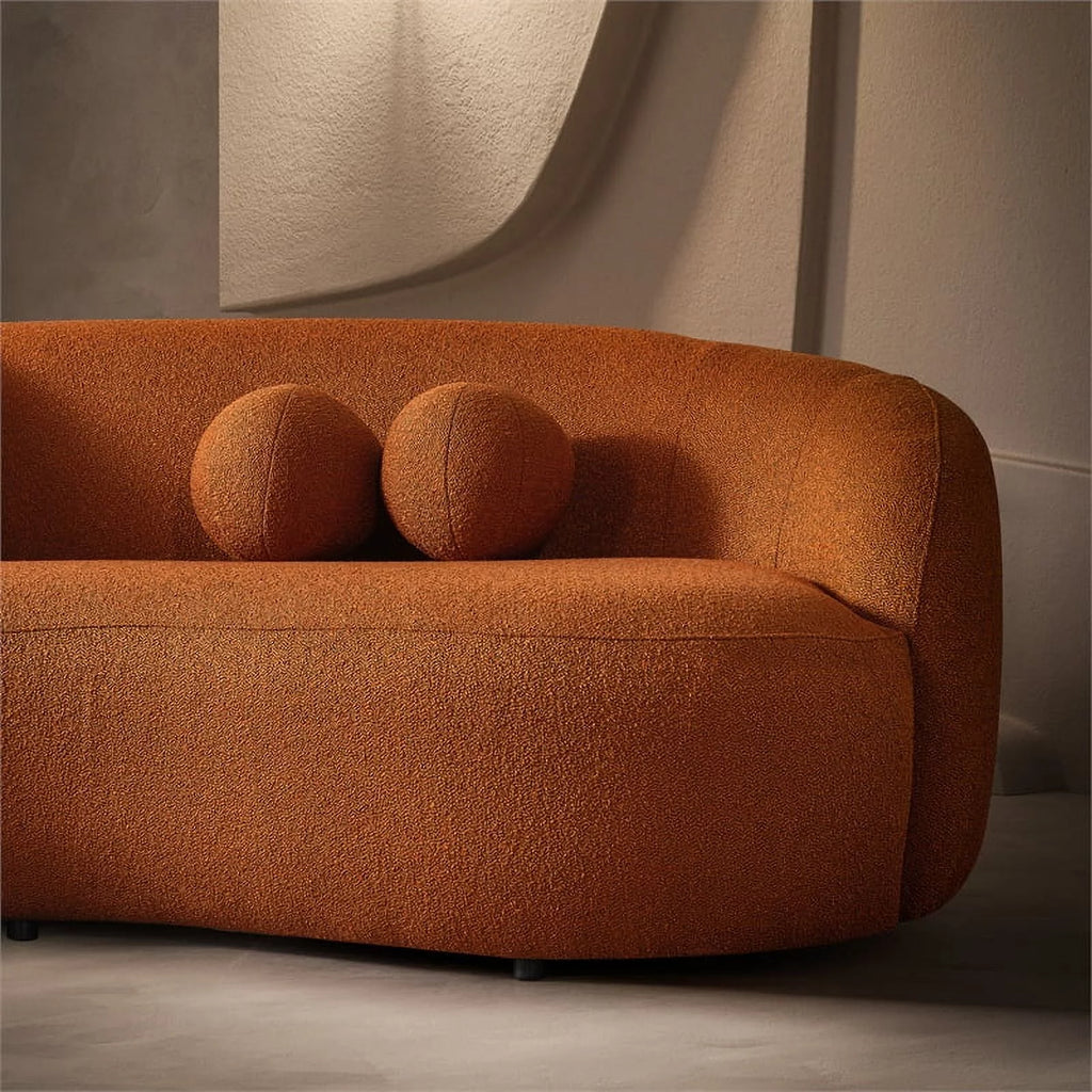 Orange Boucle Fabric Curvy Couch E283