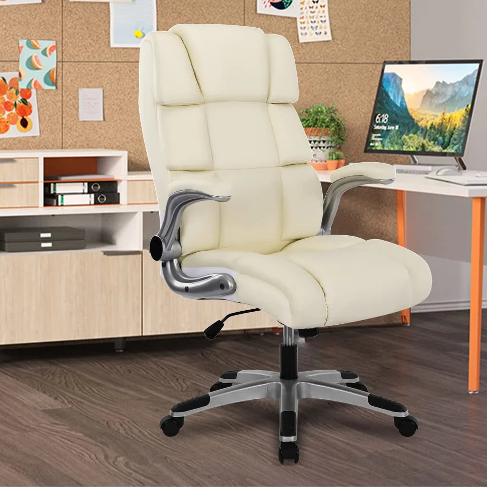 White Ergonomic Office Chair with Flip-up Armrests T598