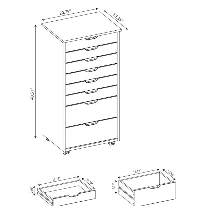 Black 8 Drawer Wood Rolling Storage Cart C77670