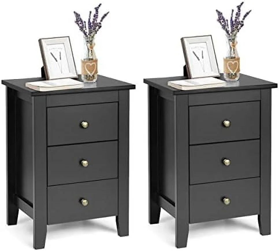 White 3 Drawer Wood Nightstand D837