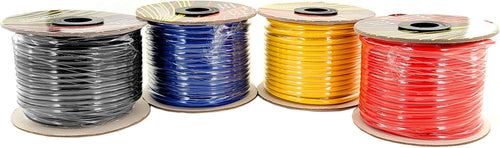 10 Gauge Stranded Copper Clad Aluminum Primary Wire, Red Black Blue Yellow 100 feet Roll K9734