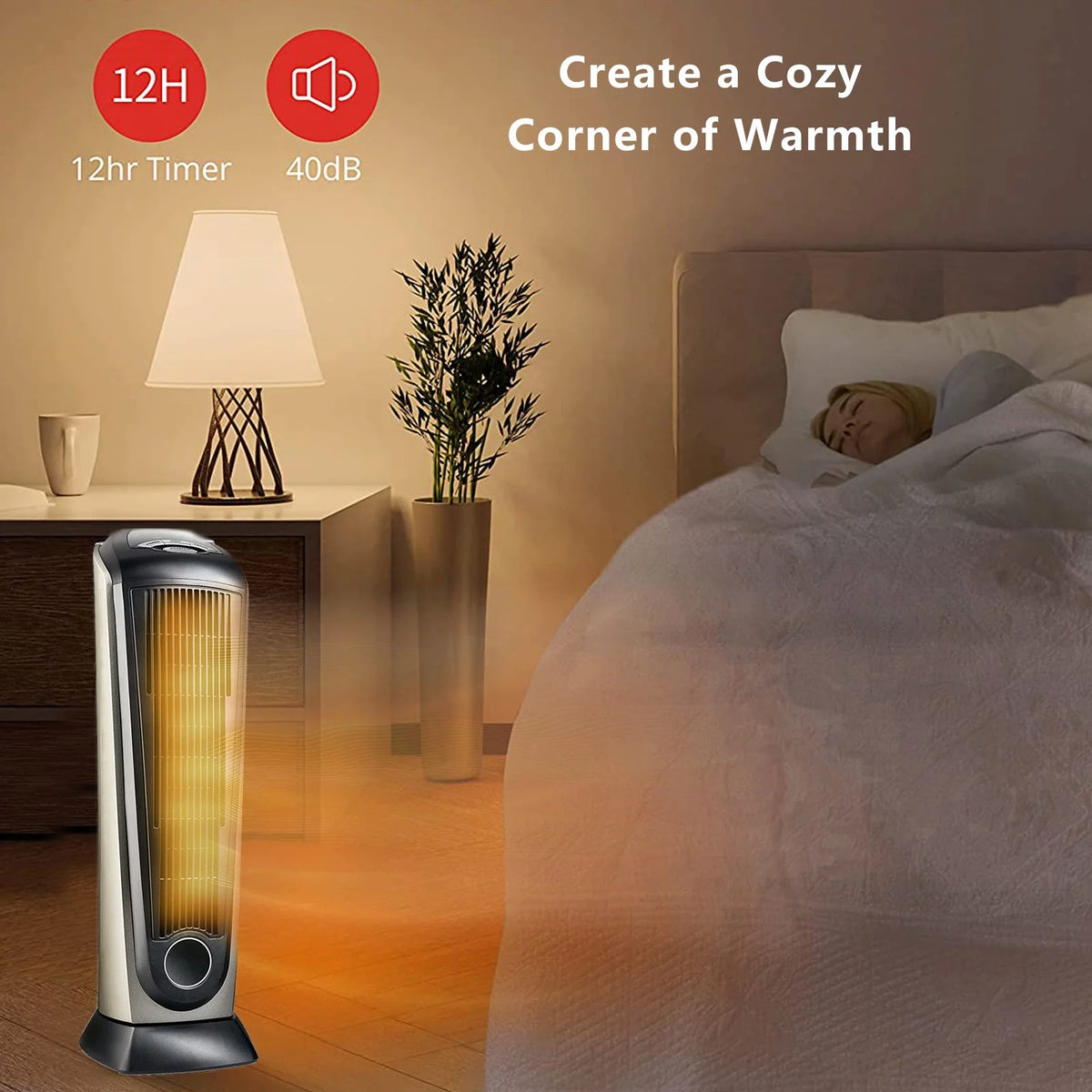 Oscillating Tower Space Heater with Adjustable Thermostat Timer & Remote Control, 22.5 Inches 1500W Grey/Black I6699