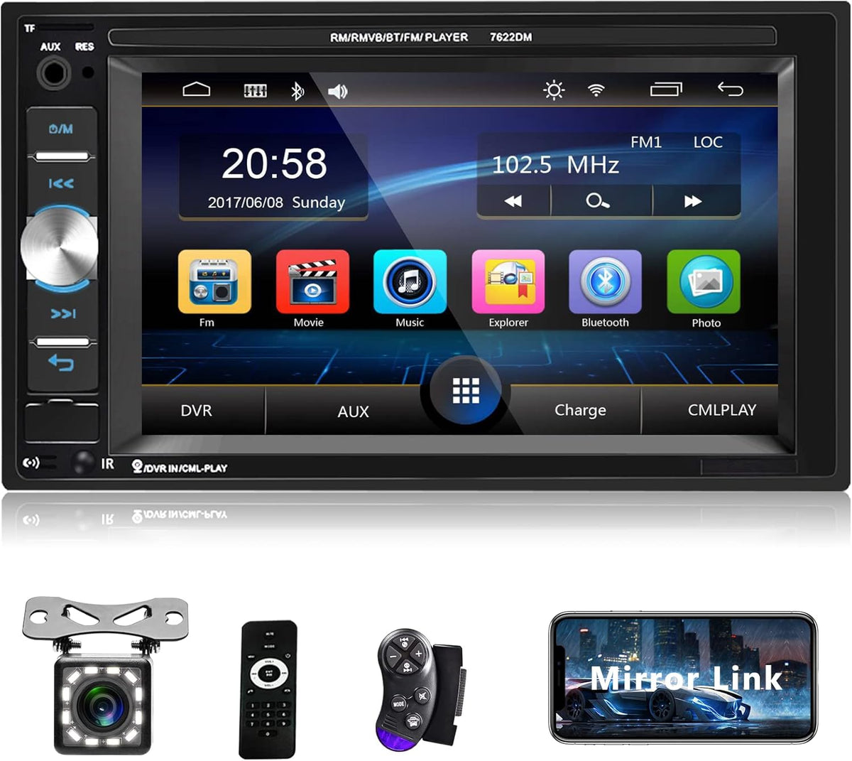 6.2 Inch Touch Screen Double Din Car Radio with Bluetooth and Backup Camera E20281