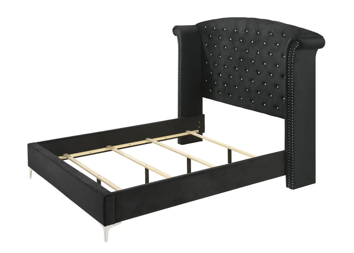 Black Velvet 5pc Queen Size Bedroom Set L93285
