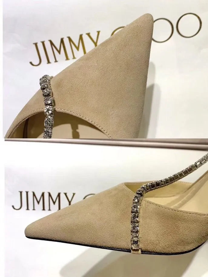 Suede Crystal Embellishment Pumps Y309