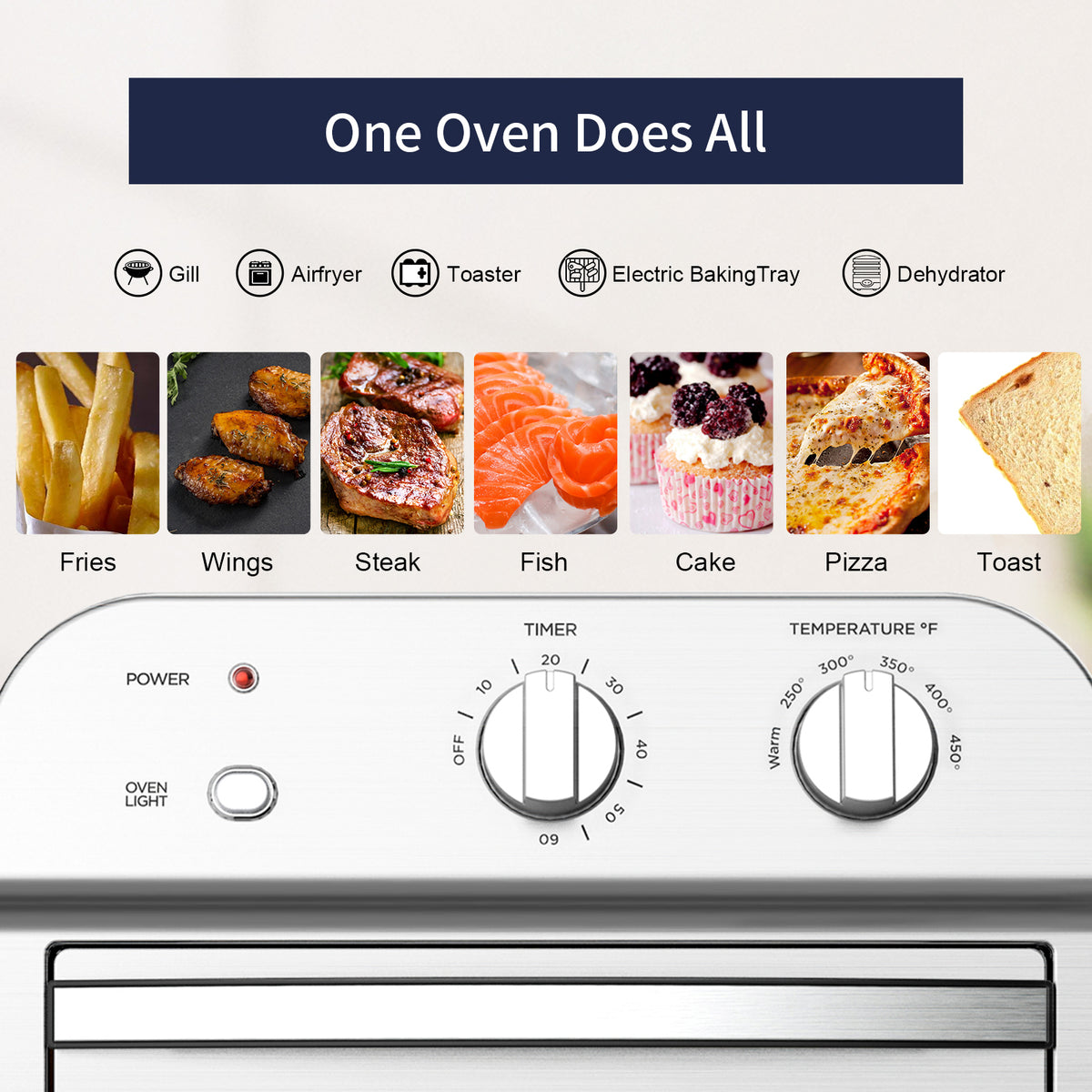 1500W Stainless Steel Air Fryer Toaster Oven A204