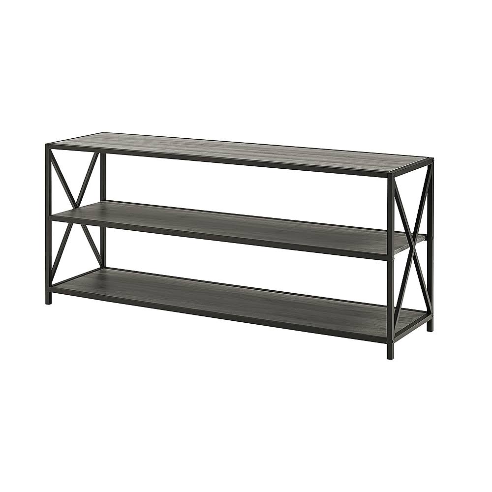 Industrial Metal and Wood 3-Shelf Bookcase Slate Gray/Black Metal P6001