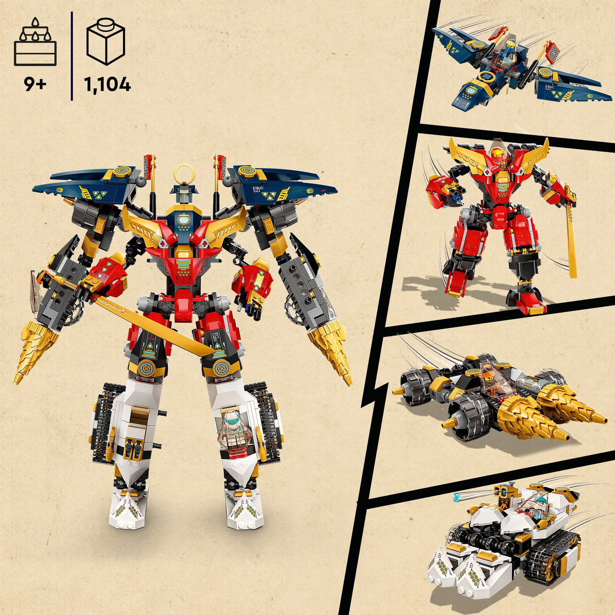 4 in 1 Mech Set with Toy Car, Jet Plane and Tank Toys plus 7 Minifigures H986