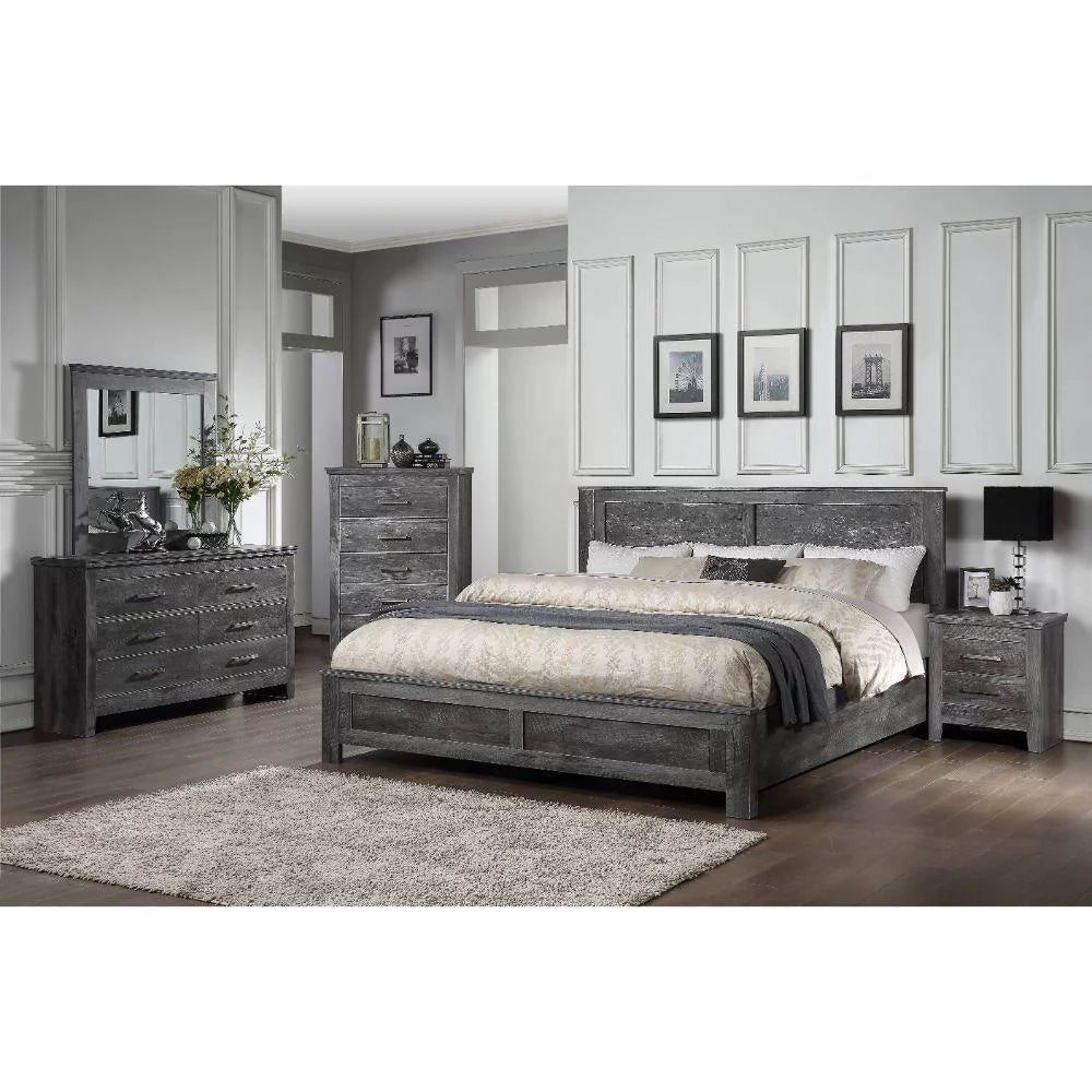 Rustic Gray Oak Eastern King Bed 6PCS Set Q1912
