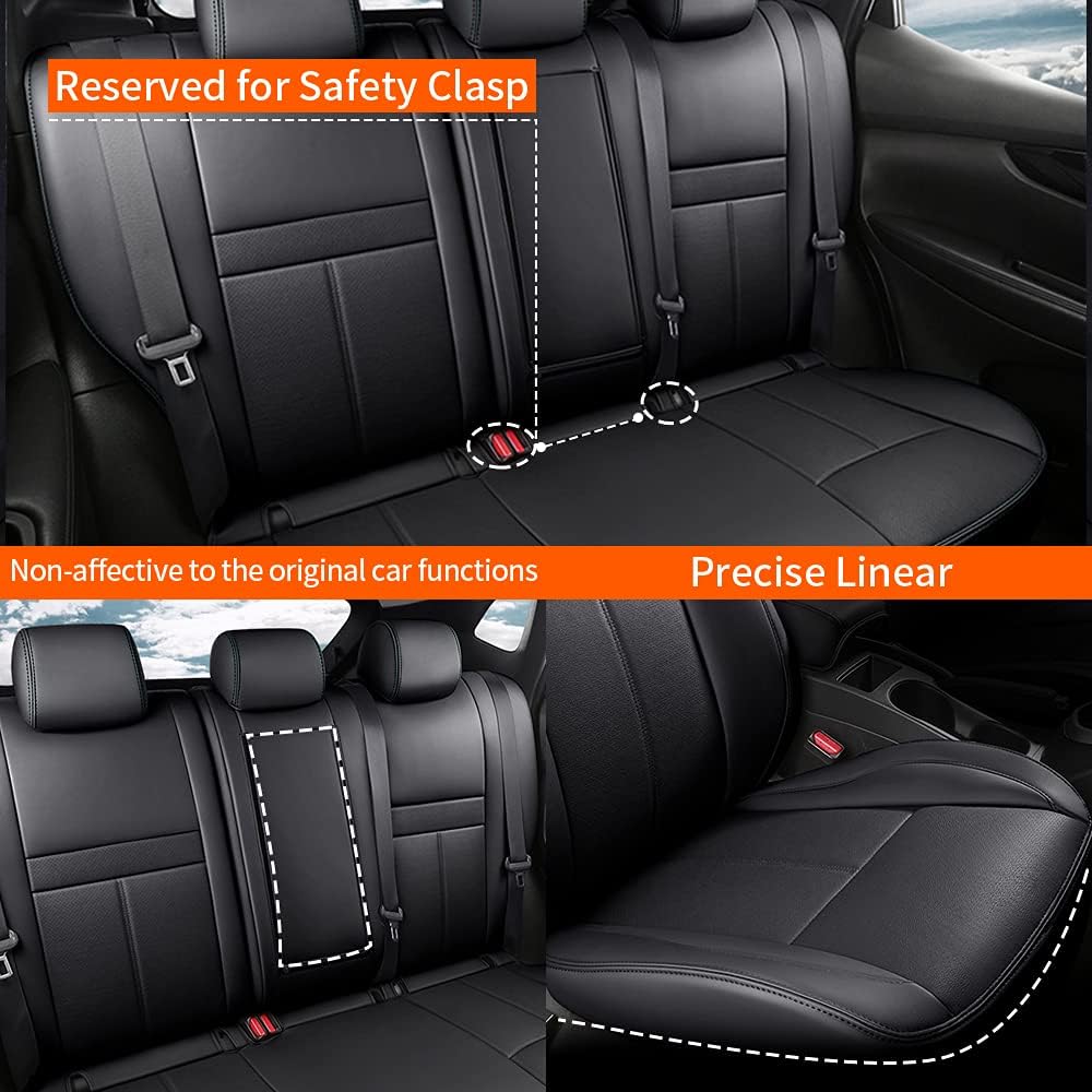 Black Faux Leather Car Seat Covers Full Set A127