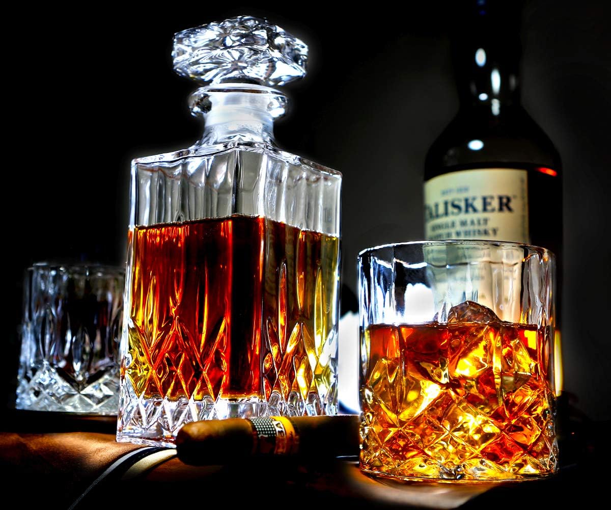 5PC Crystal Whiskey Decanter Set with 4 Glasses H87384