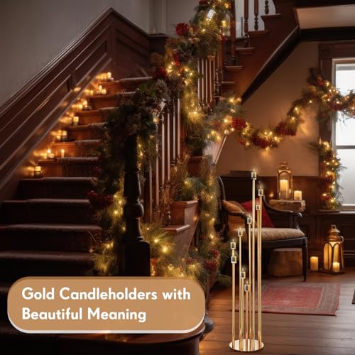 Gold 2 Pcs Metal Floor Candle Holder R9198