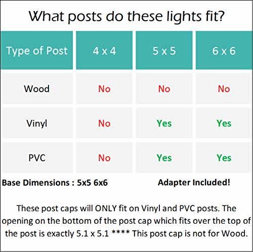 5x5 Solar Post Cap LED Light with 6 inch Post Adapter (4 Pack) W419