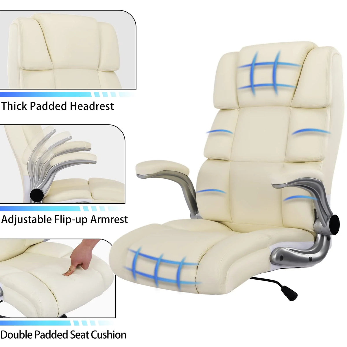 White Ergonomic Office Chair with Flip-up Armrests T598