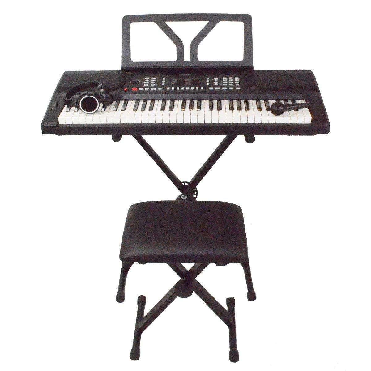 61 Key Portable Electronic Digital Keyboard Piano with Stand, Bench, Headphones, Microphone, Adapter I8888