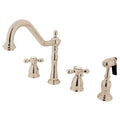 Polished Nickel Widespread Kitchen Faucet with Brass Sprayer B95722