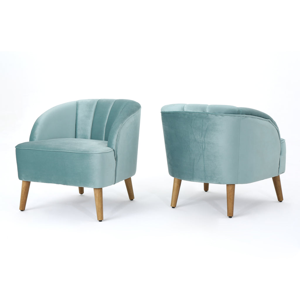 Seafoam Blue Velvet Club Chairs, Set of 2 N44977
