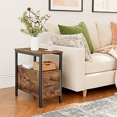 Greige and Black Narrow End Table with Drawer and Shelf B76396