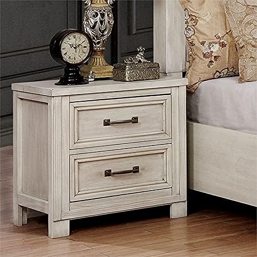 Antique White Wood Nightstand with USB Outlet Y409341