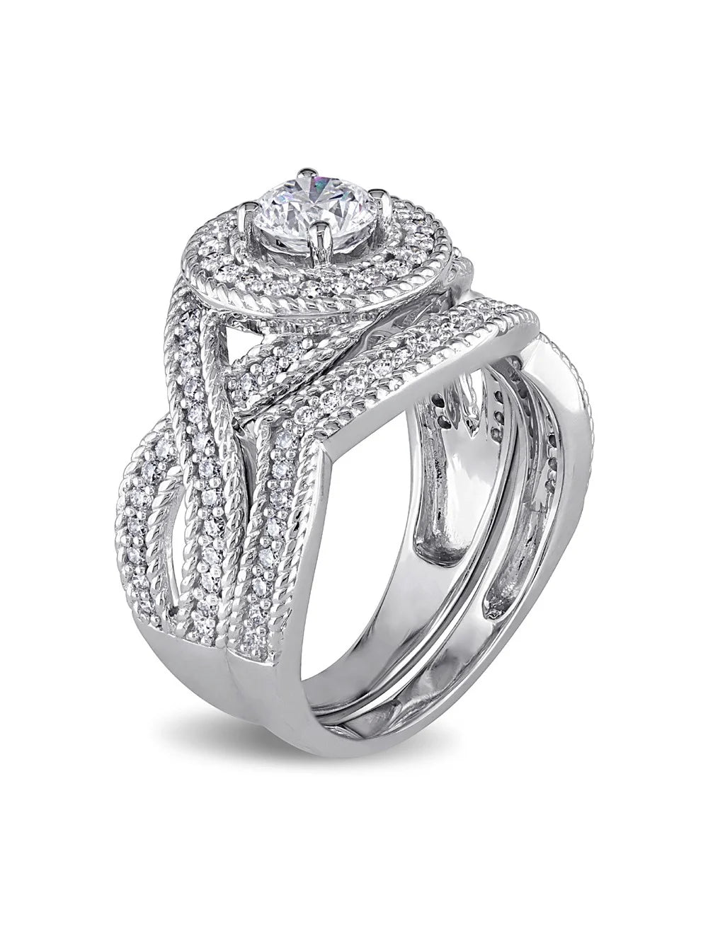 14K White Gold Diamond Engagement Ring & Wedding Band Set O40700
