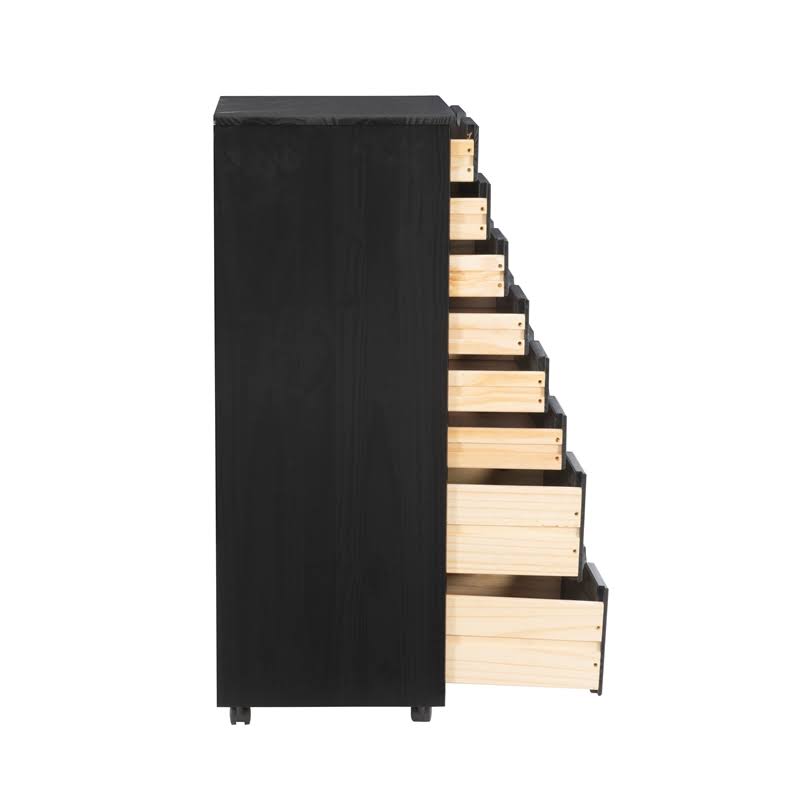 Black 8 Drawer Wood Rolling Storage Cart C77670
